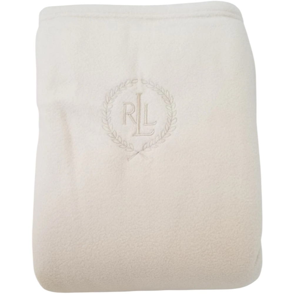 Ralph Lauren Microfine Fleece Lightweight Ivory White Queen Blanket 90”x90” EUC